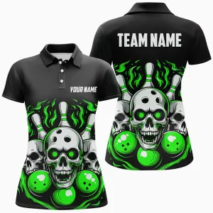 Coolspod Bowling Ball And Pins Flame Skull Multicolor Option Customized Name 3D Shirt For Women