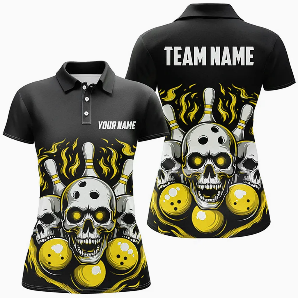 Coolspod Bowling Ball And Pins Flame Skull Multicolor Option Customized Name 3D Shirt For Women