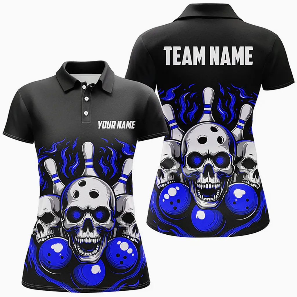 Coolspod Bowling Ball And Pins Flame Skull Multicolor Option Customized Name 3D Shirt For Women
