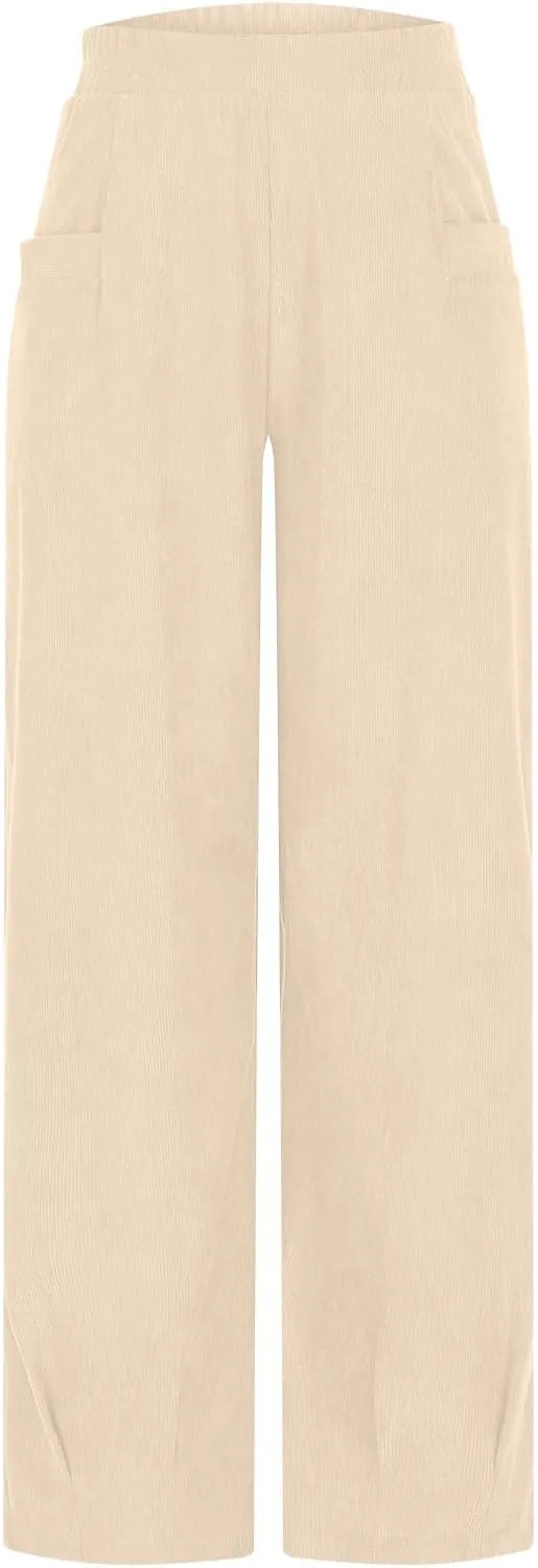 Corduroy Pants for Women High Waisted Trousers 2024 Trendy Fall Business Casual Pants with Pockets Elastic Pants