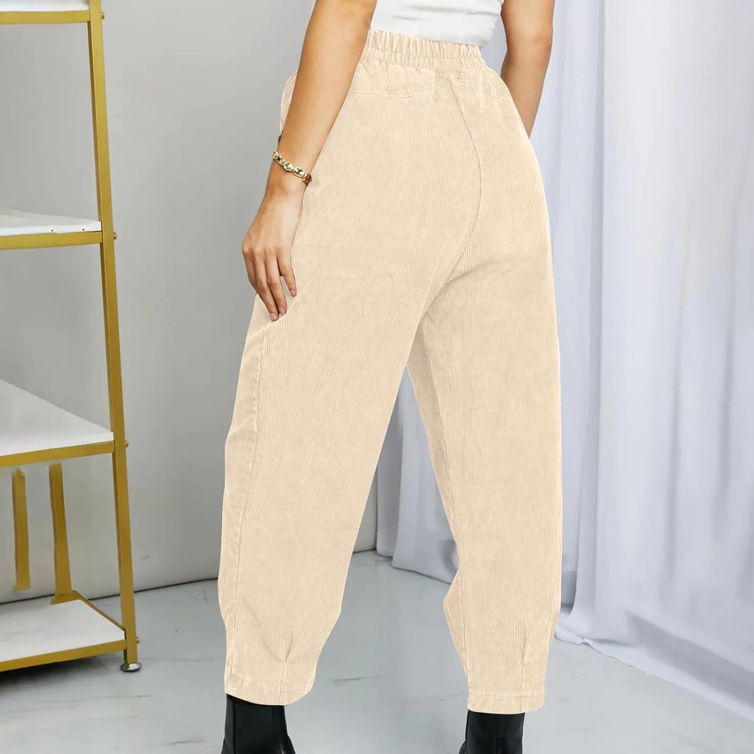 Corduroy Pants for Women High Waisted Trousers 2024 Trendy Fall Business Casual Pants with Pockets Elastic Pants