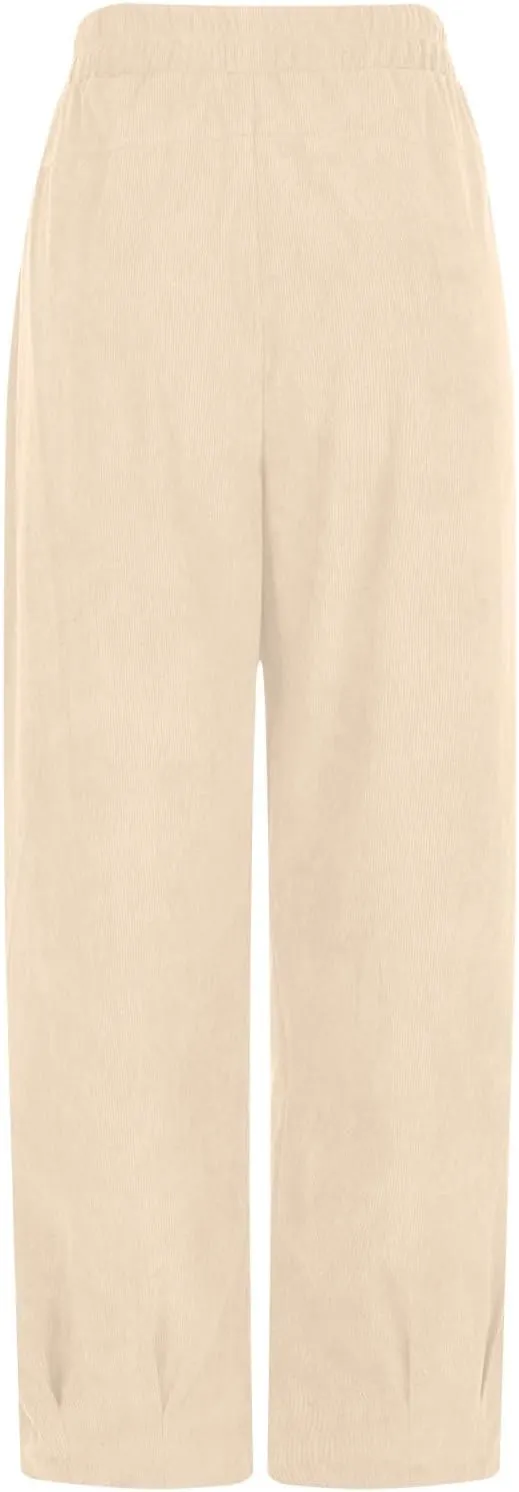 Corduroy Pants for Women High Waisted Trousers 2024 Trendy Fall Business Casual Pants with Pockets Elastic Pants