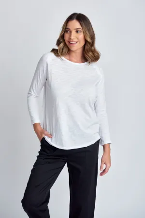 Cotton 3/4 Sleeve Crew Neck Tee White