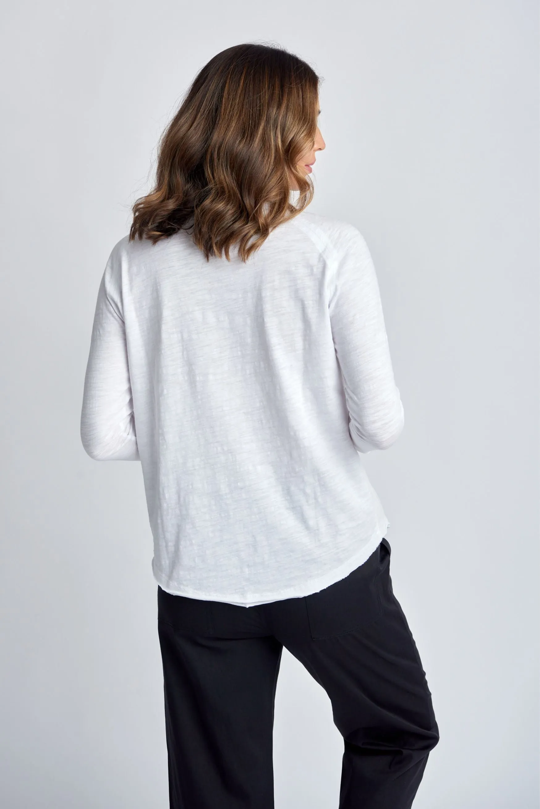 Cotton 3/4 Sleeve Crew Neck Tee White