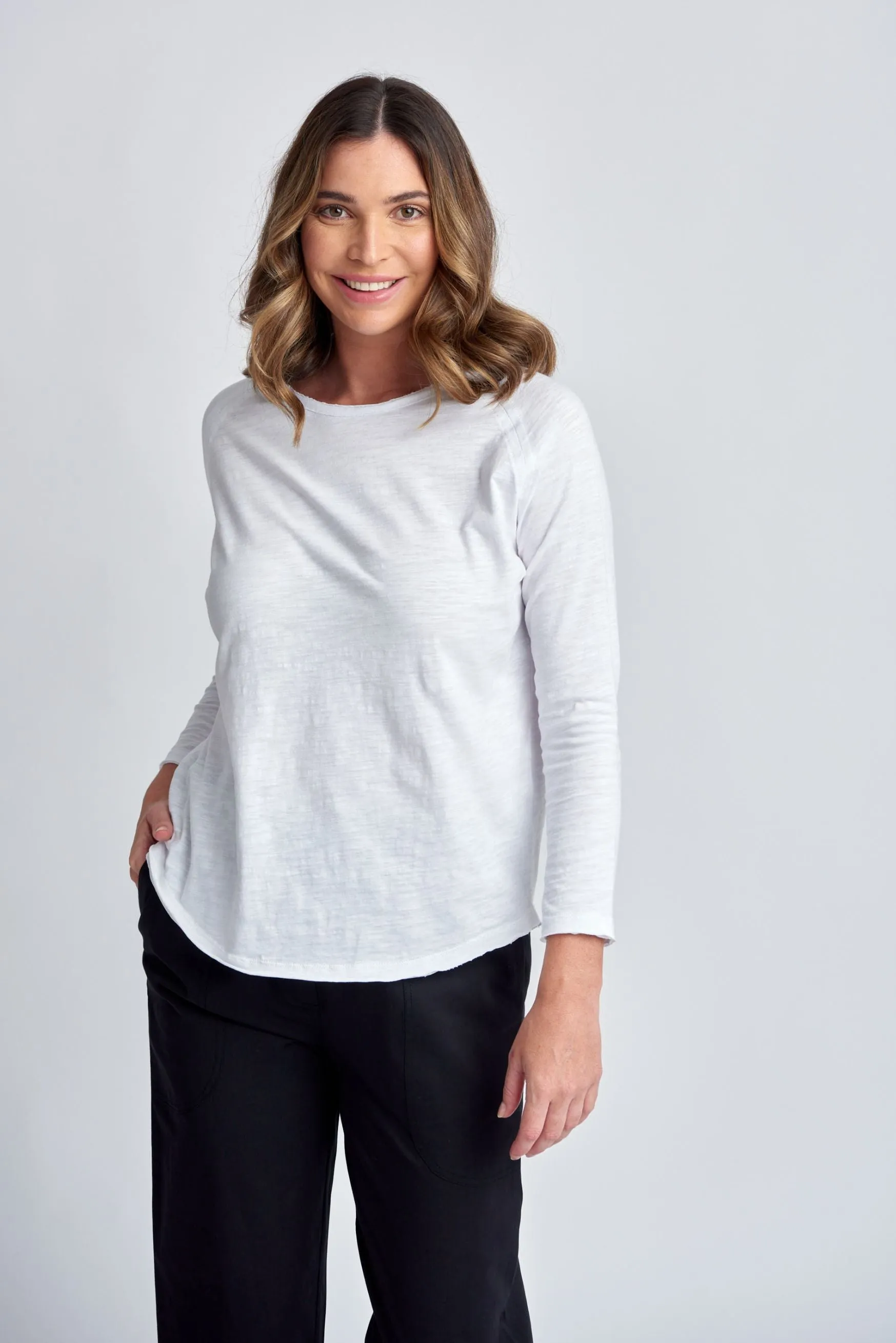 Cotton 3/4 Sleeve Crew Neck Tee White