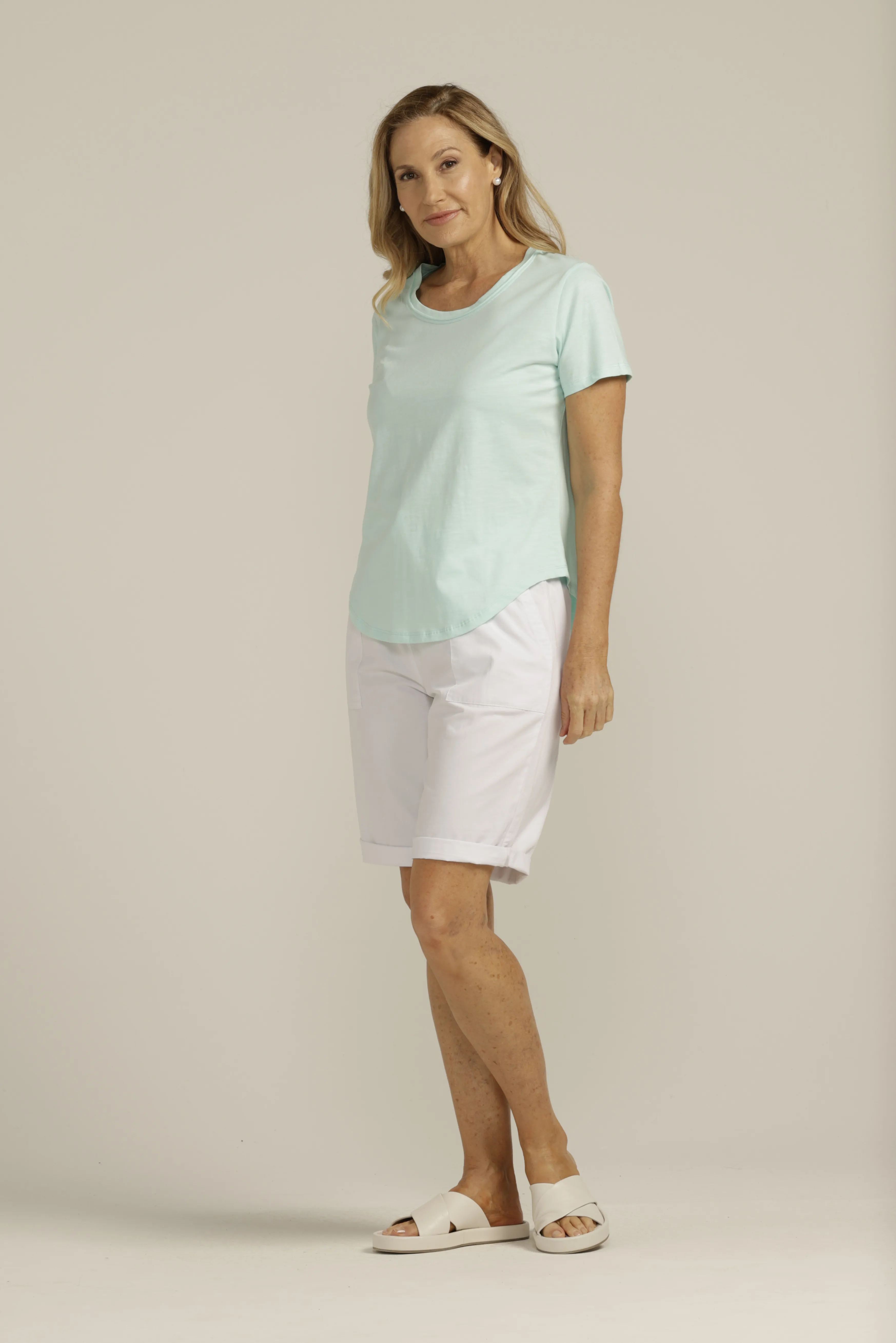 Cotton Slub Plain Crew Neck Tee Aqua