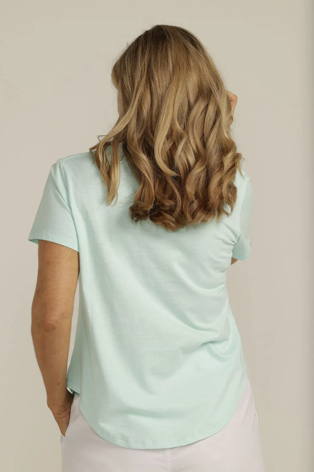 Cotton Slub Plain Crew Neck Tee Aqua