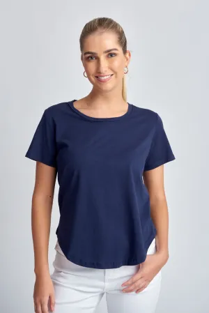 Cotton Slub Plain Crew Neck Tee Navy