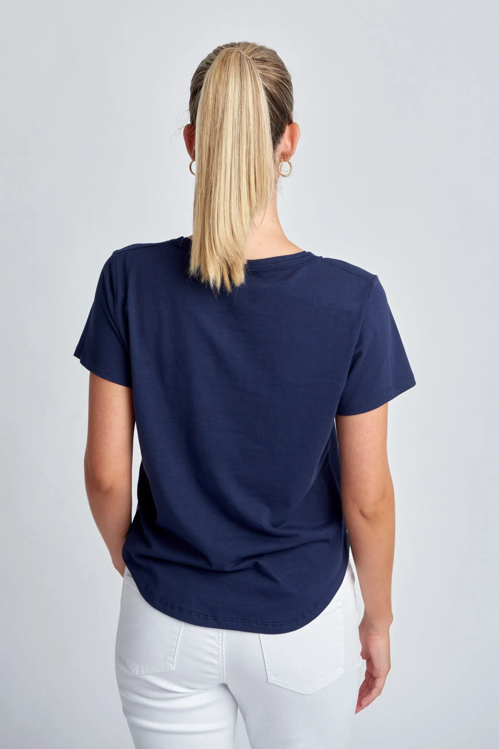 Cotton Slub Plain Crew Neck Tee Navy