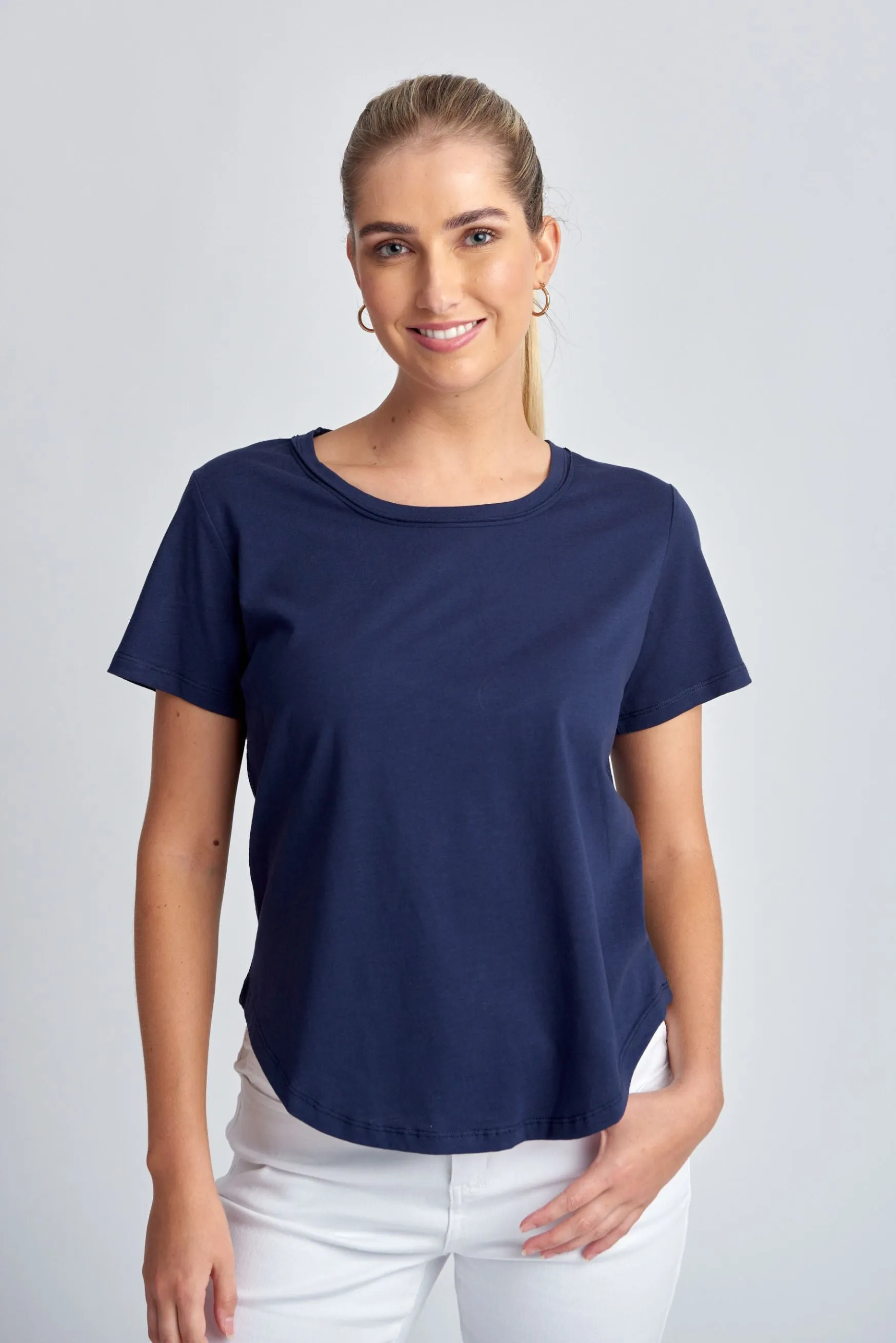 Cotton Slub Plain Crew Neck Tee Navy
