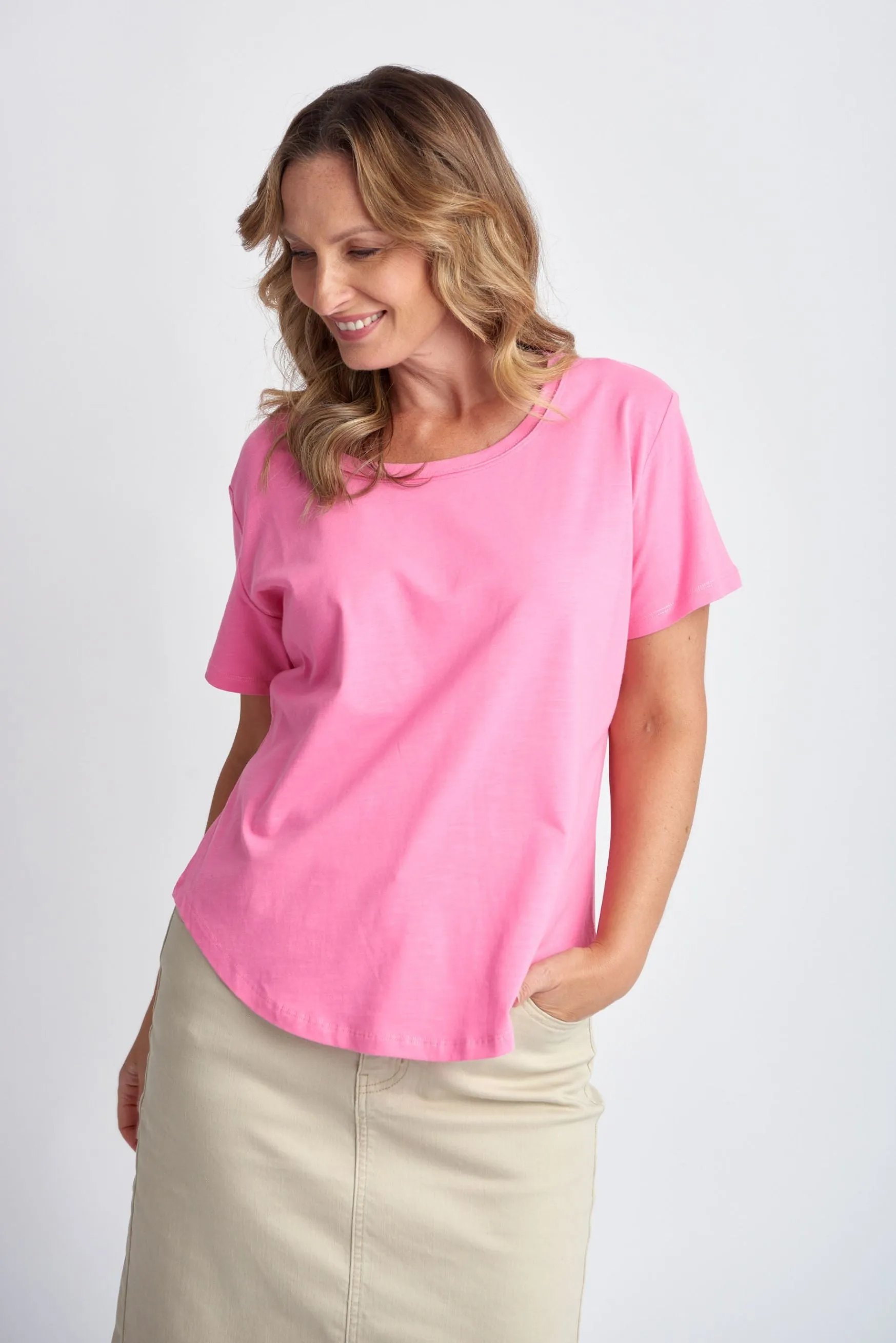 Cotton Slub Plain Crew Neck Tee Sachet Pink
