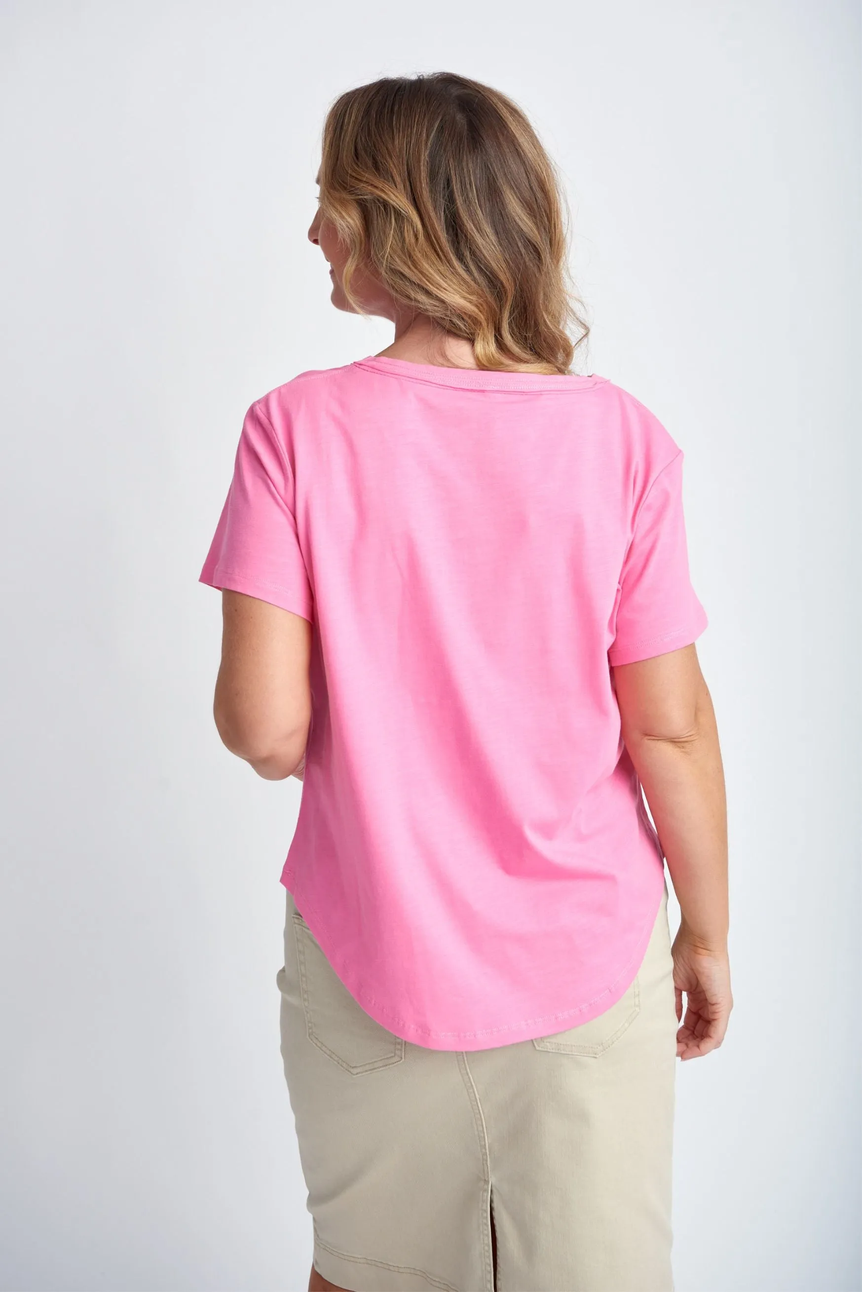Cotton Slub Plain Crew Neck Tee Sachet Pink
