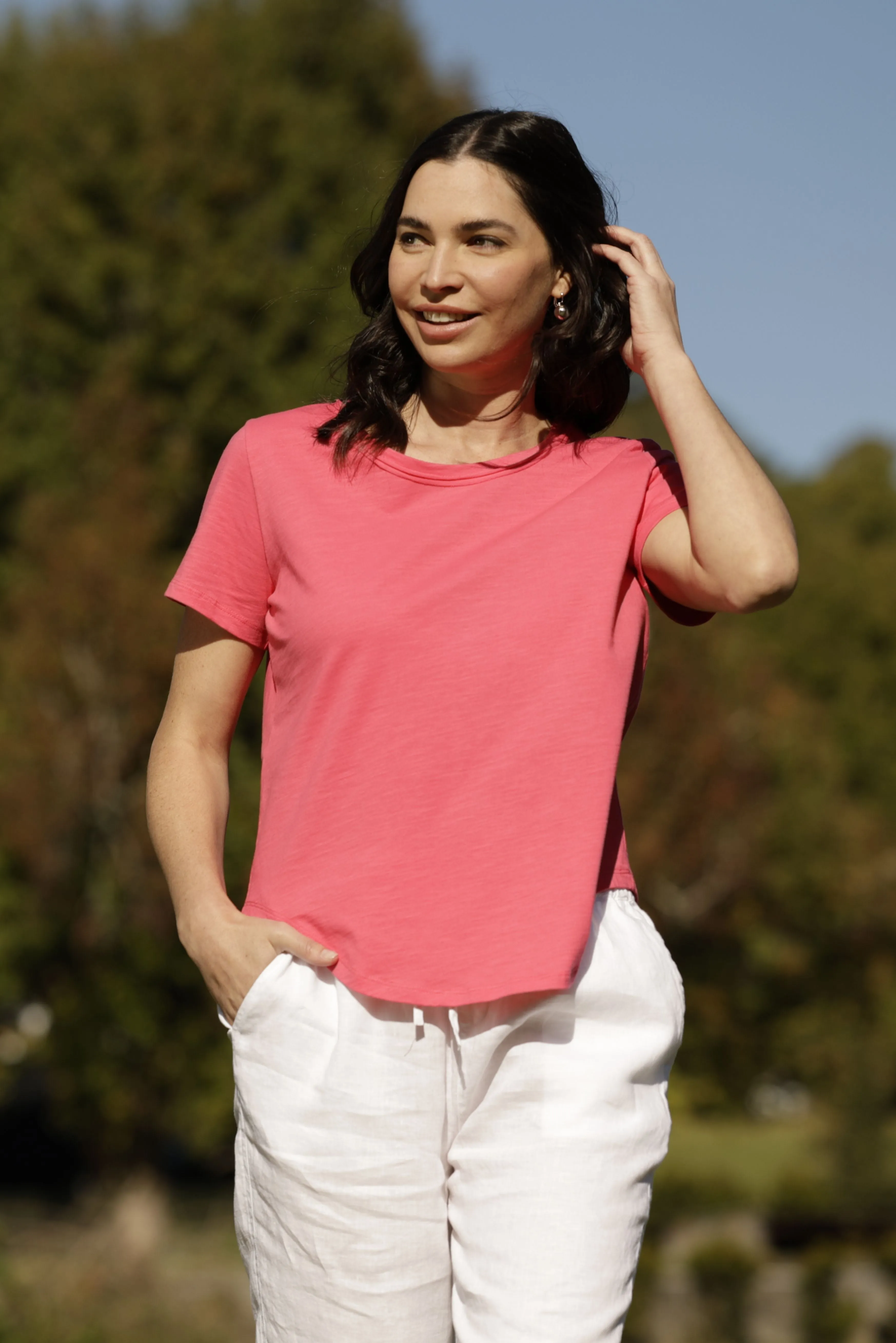 Cotton Slub Plain Crew Neck Tee Watermelon