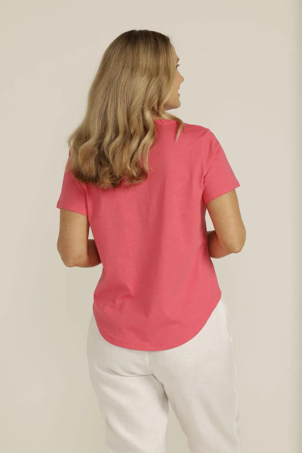 Cotton Slub Plain Crew Neck Tee Watermelon