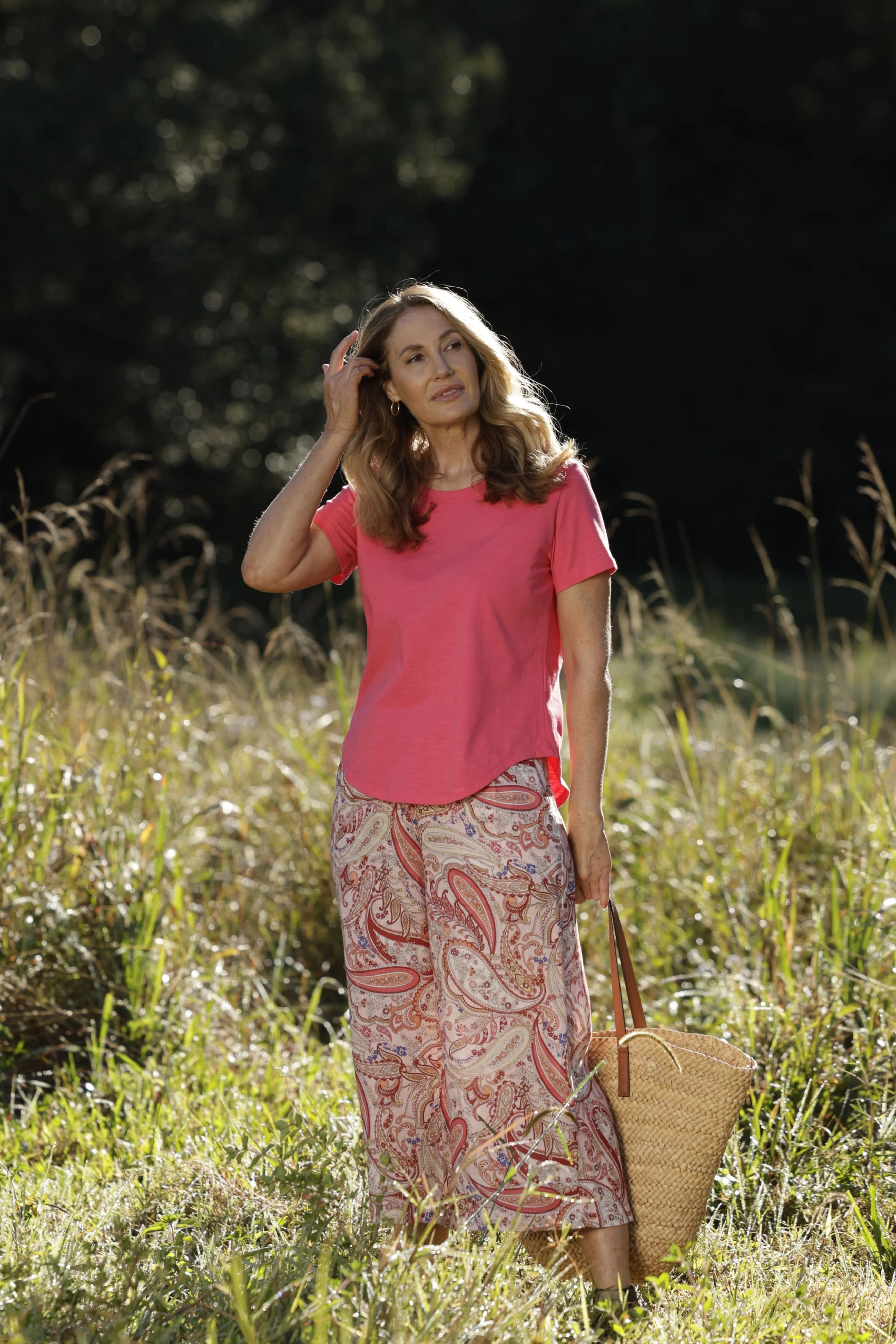 Cotton Slub Plain Crew Neck Tee Watermelon