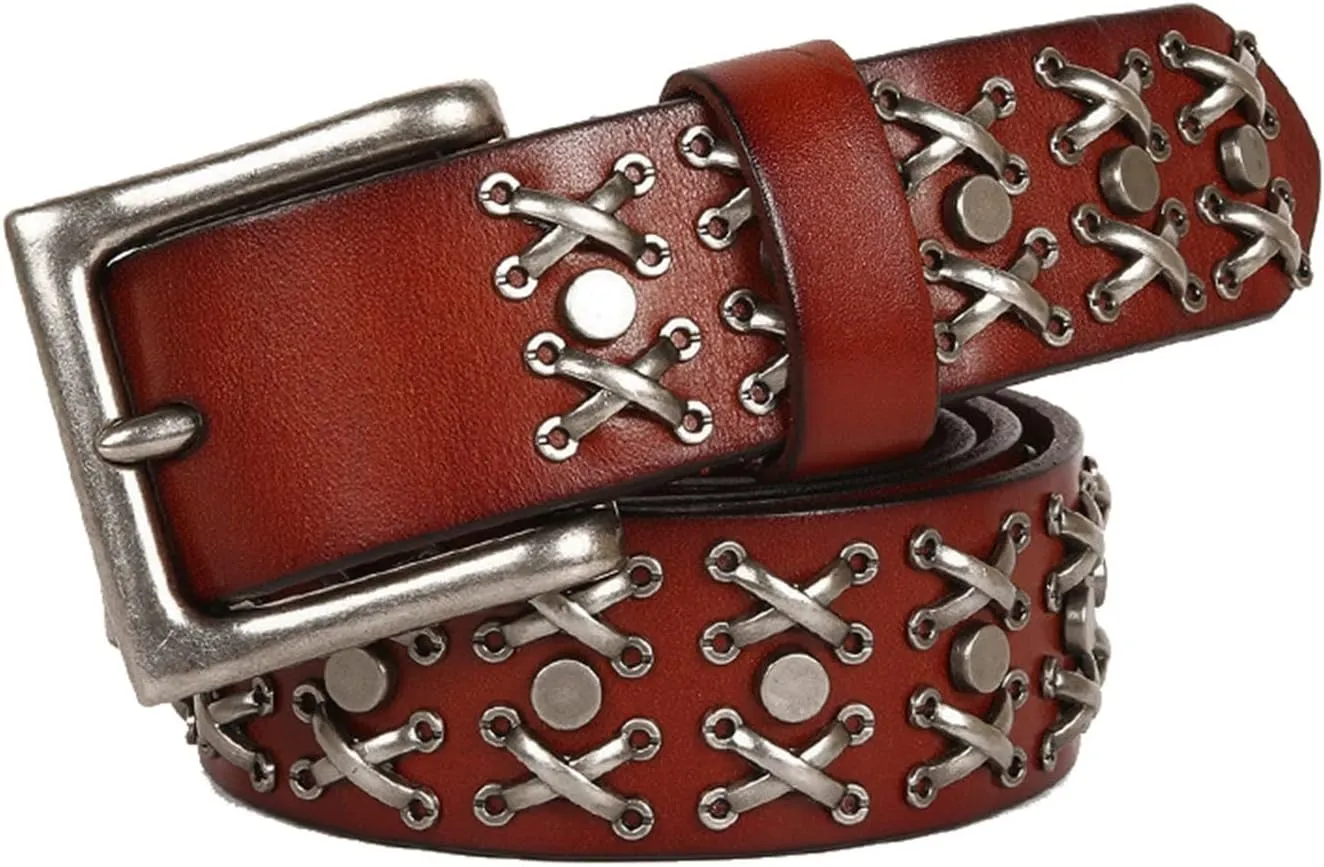 Cow Leather Belt For Men Genuine Leather Rivet Belts Mens Metal Buckle Belt For Jeans