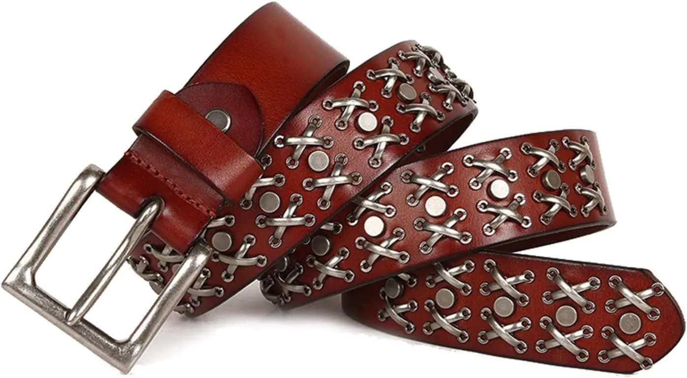 Cow Leather Belt For Men Genuine Leather Rivet Belts Mens Metal Buckle Belt For Jeans