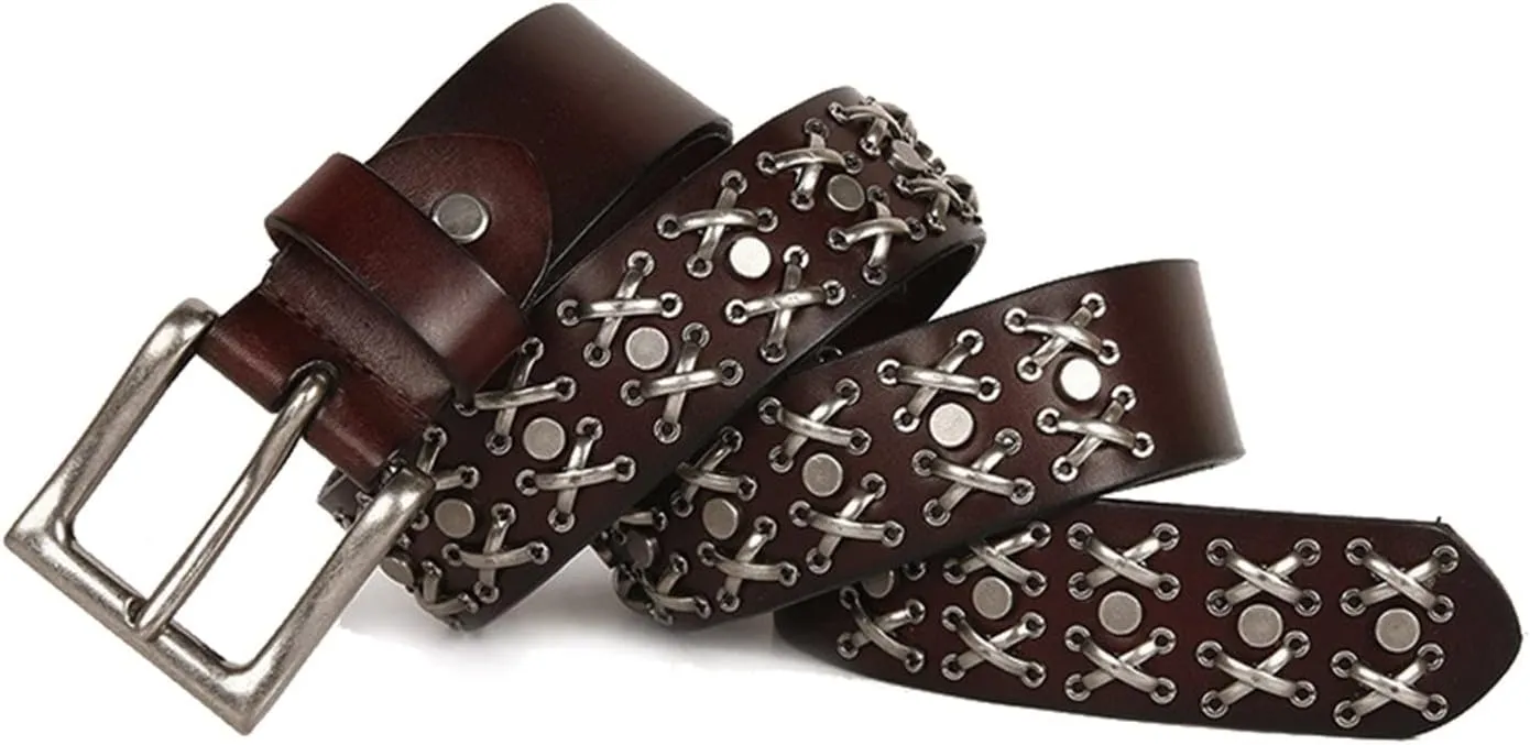 Cow Leather Belt For Men Genuine Leather Rivet Belts Mens Metal Buckle Belt For Jeans