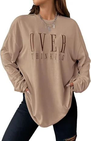 COZYEASE Women's Graphic Long Sleeve T Shirt Tops Round Neck Casual Vintage Oversized Graphic Tee Shirts