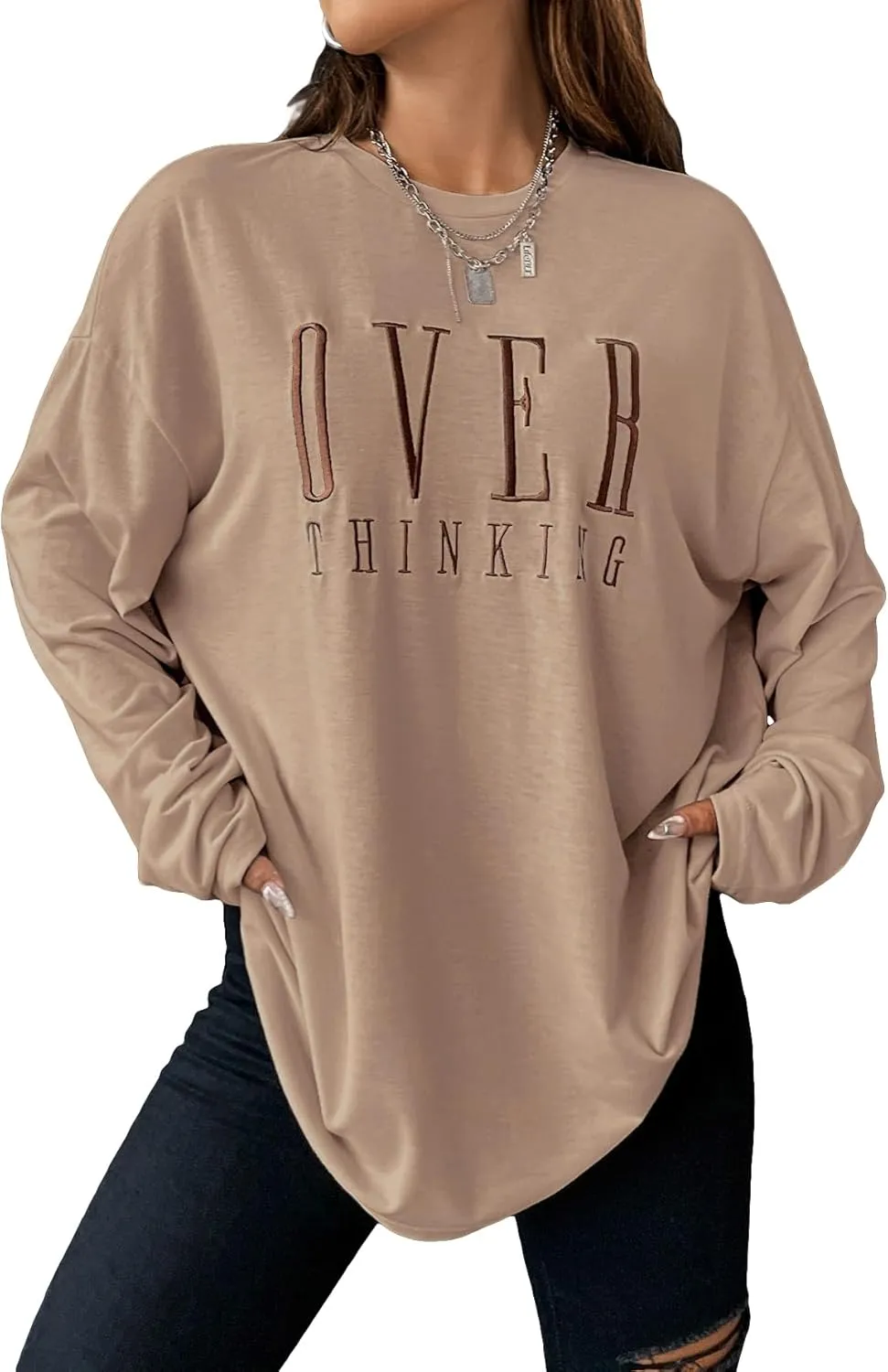 COZYEASE Women's Graphic Long Sleeve T Shirt Tops Round Neck Casual Vintage Oversized Graphic Tee Shirts