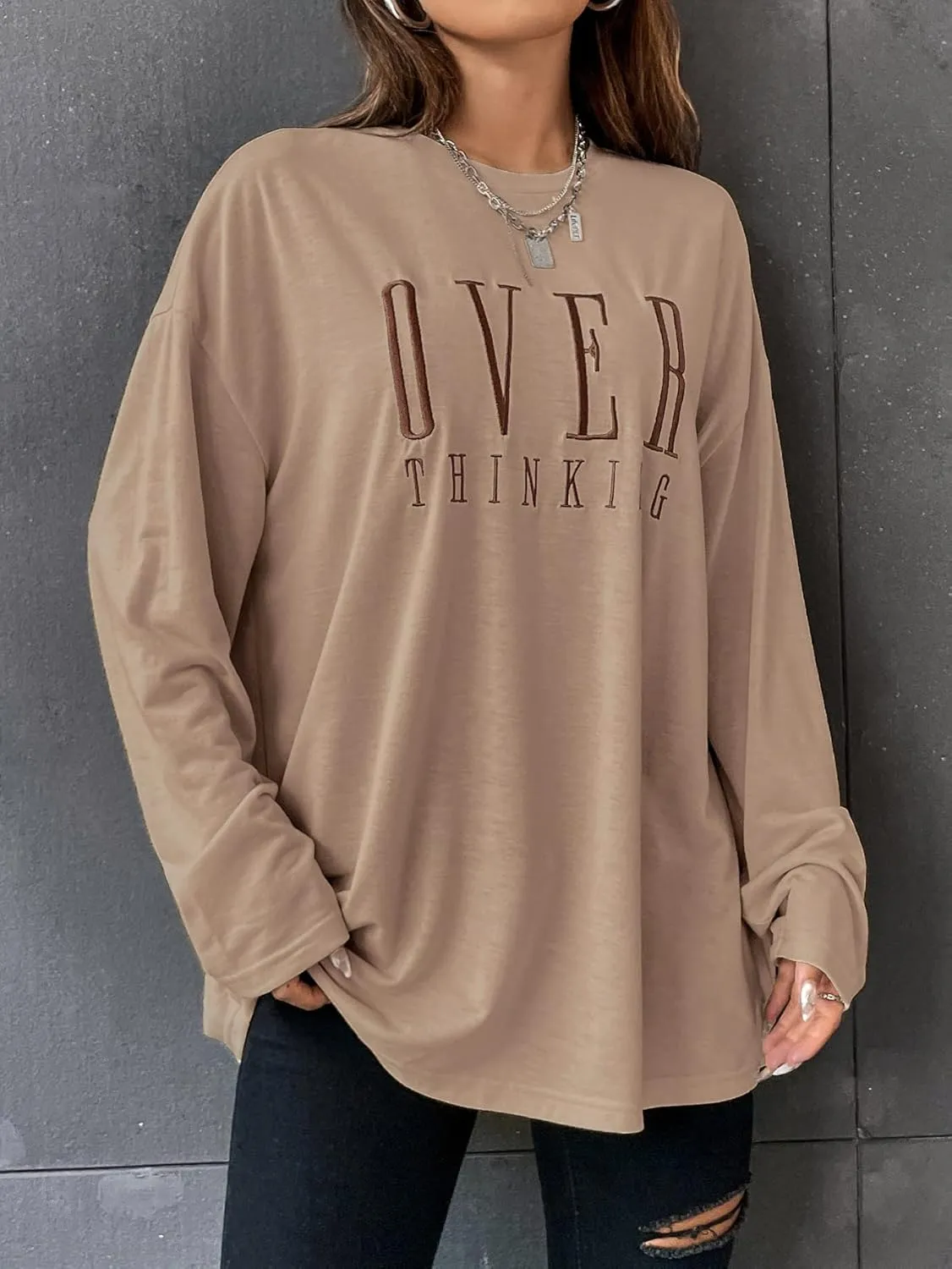 COZYEASE Women's Graphic Long Sleeve T Shirt Tops Round Neck Casual Vintage Oversized Graphic Tee Shirts