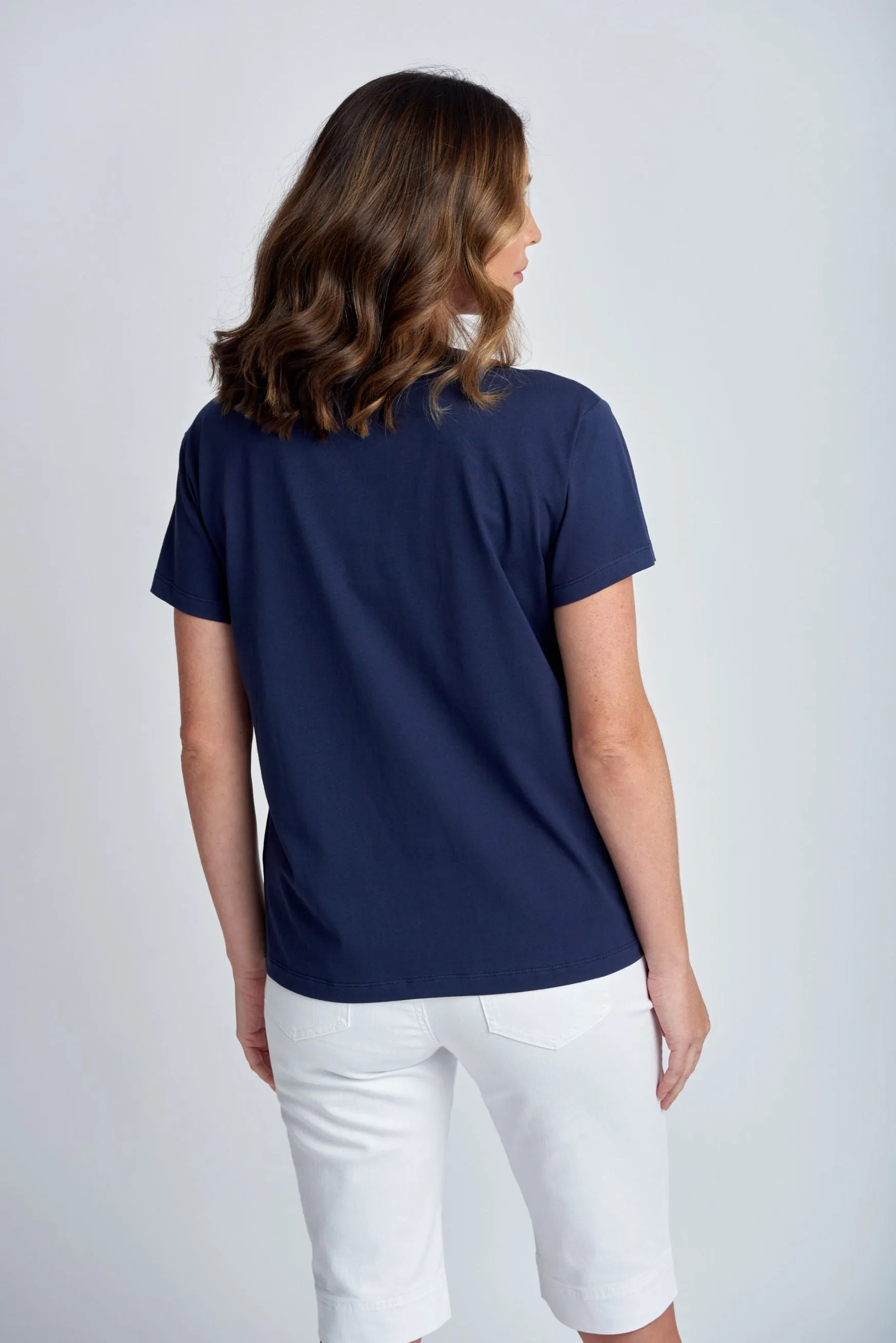 Crew Neck Basic Cotton Tee Navy
