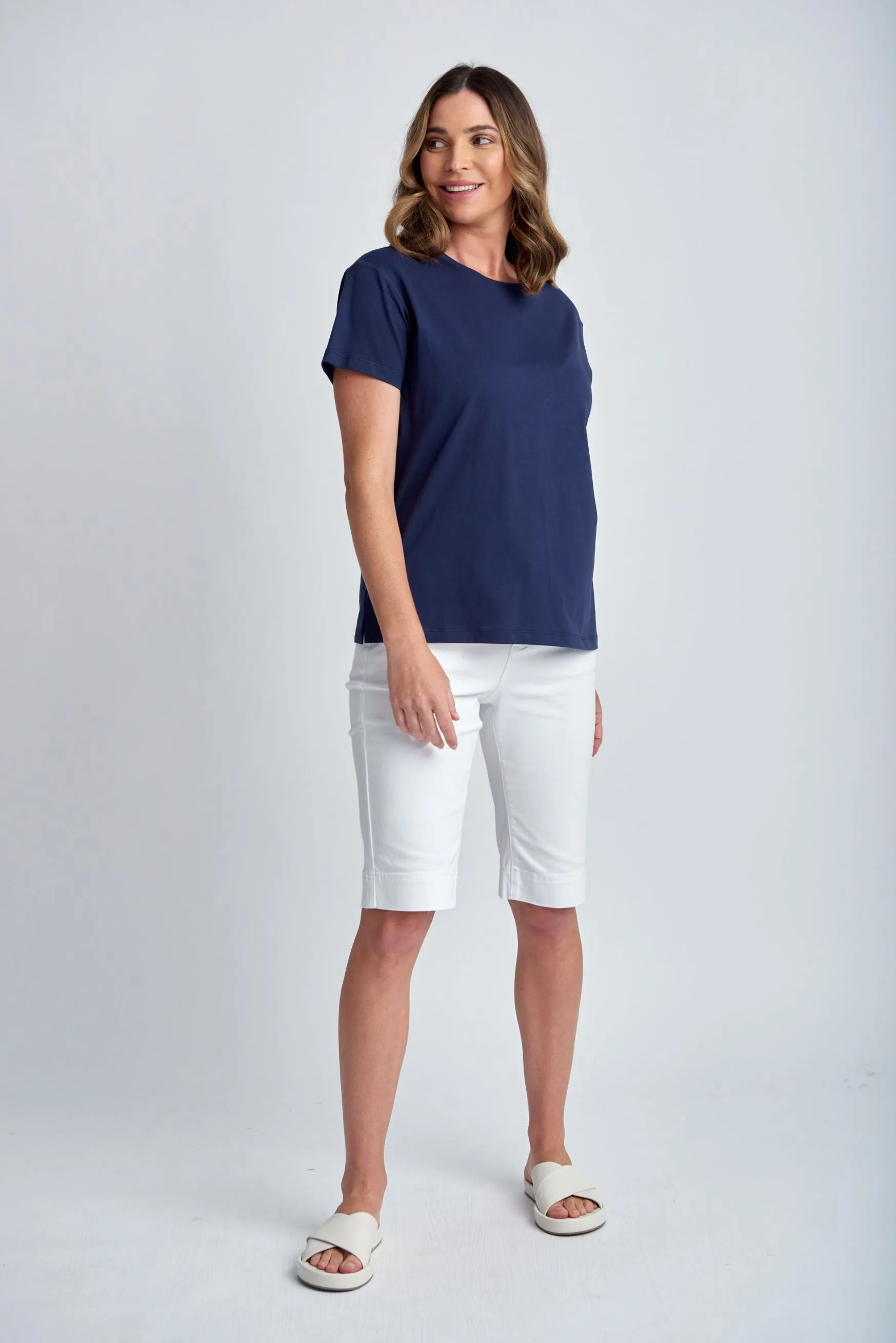 Crew Neck Basic Cotton Tee Navy