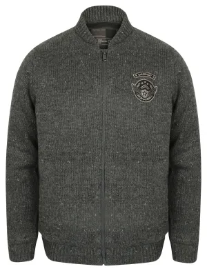 Cromford Knitted Bomber Jacket with Military Badges in Charcoal Nep - Dissident