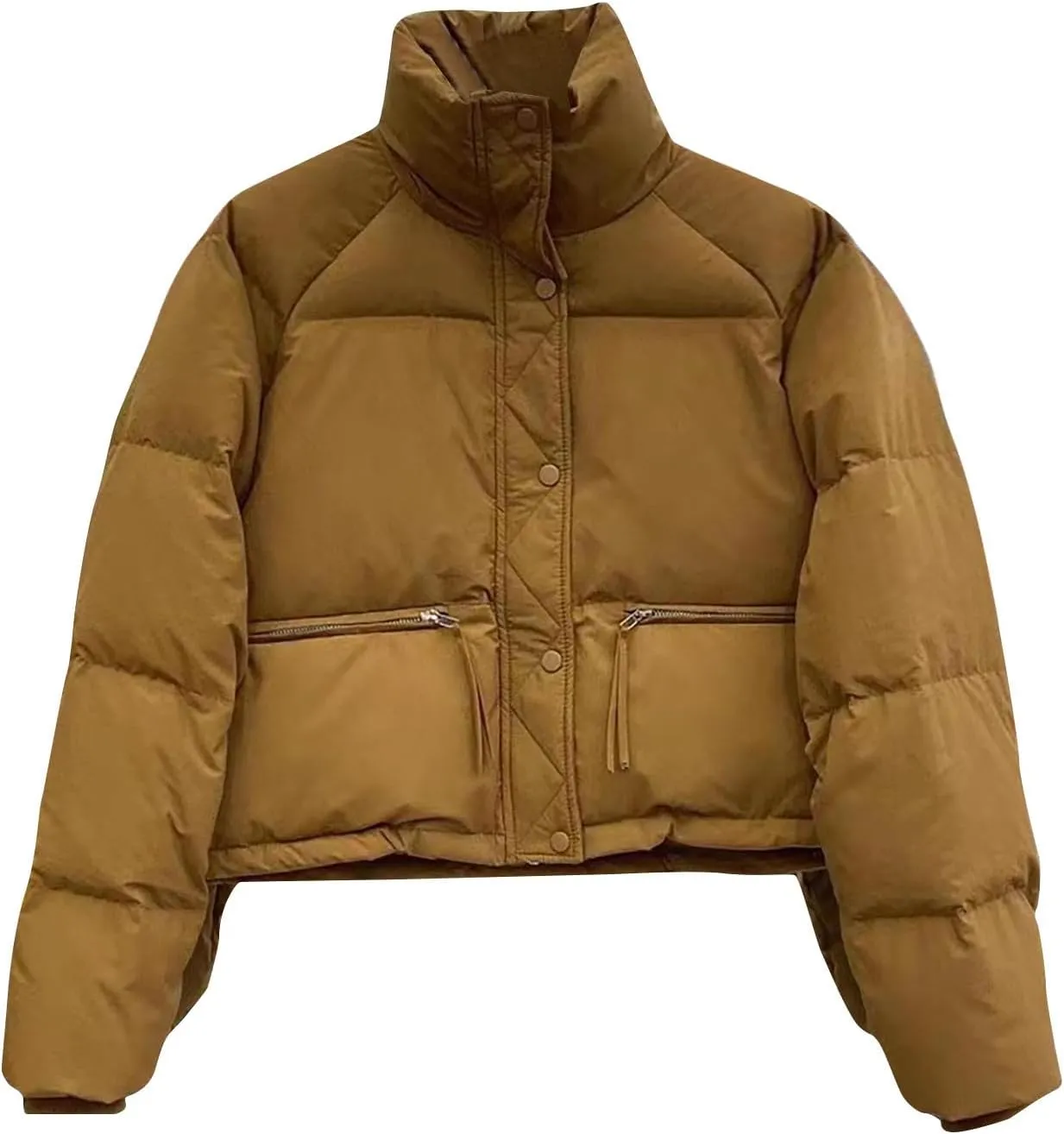 Cropped Puffer Down Jackets Women Lightweight Quilted Jackets Long Sleeve Zip Up Warm Coats Outwear Outdoor