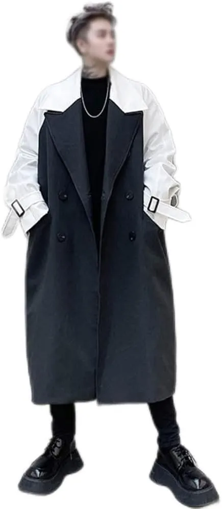 CSCDD Menswear Color Block Spliced Trench Coat Loose Lapel Breasted Oversized Windbreaker Fashion Chic Long Coats