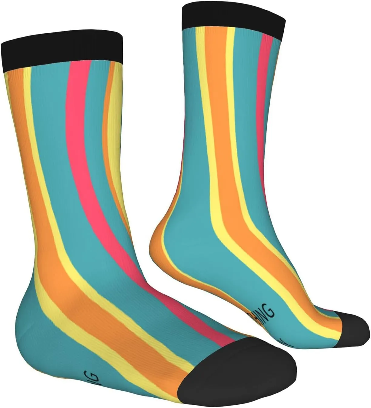 Customizable Men's Dress Socks, Colorful Striped Pattern with Fun Text, Comfortable Cotton Blend for Casual and Formal Wear