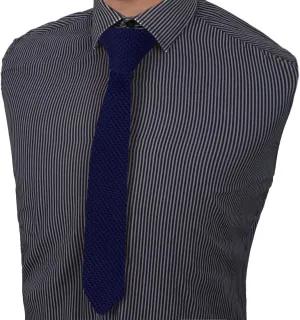 Dan Smith Wedding Skinny Knitted Tie Microfibre Pointed Knit Tie Skinny Knit Neck Tie Blue Wedding Wire Valentines C.C.G.B.001 Midnight Blue Solid