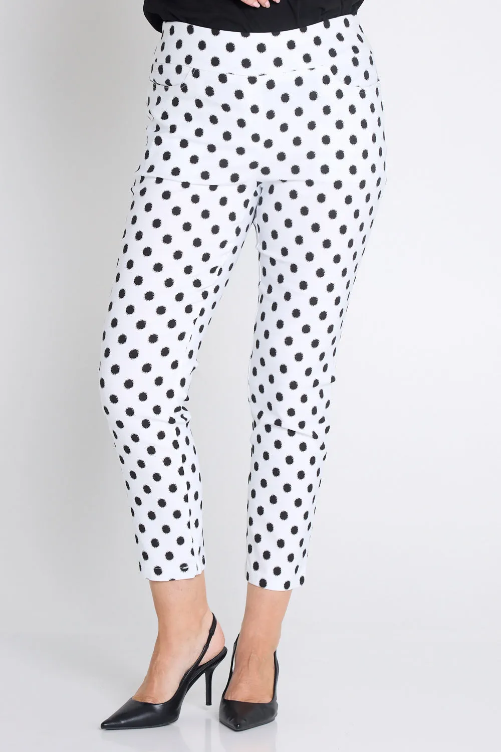 Dana Bengaline Capri Pants - White/Black Spot