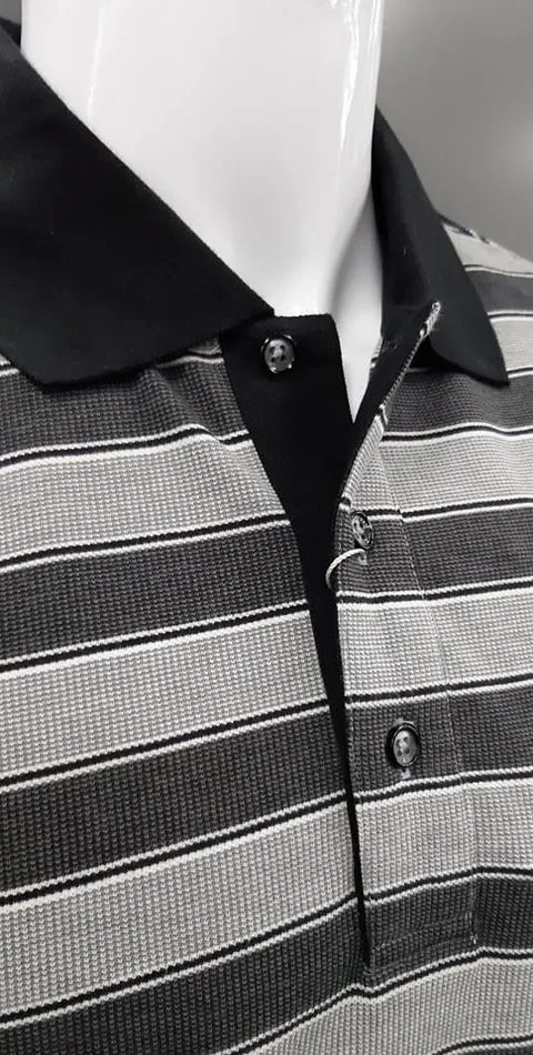 Daniel Grahame Short Sleeve 3 Button Stripe Polo Shirt 05 - Charcoal/Black