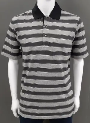 Daniel Grahame Short Sleeve 3 Button Stripe Polo Shirt 05 - Charcoal/Black