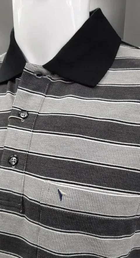 Daniel Grahame Short Sleeve 3 Button Stripe Polo Shirt 05 - Charcoal/Black