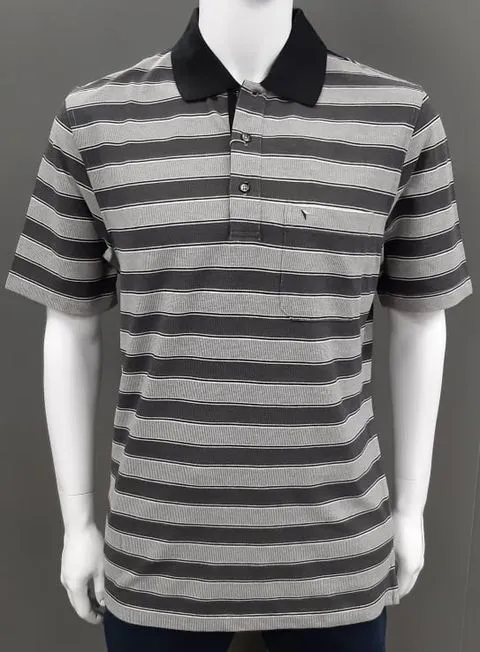 Daniel Grahame Short Sleeve 3 Button Stripe Polo Shirt 05 - Charcoal/Black