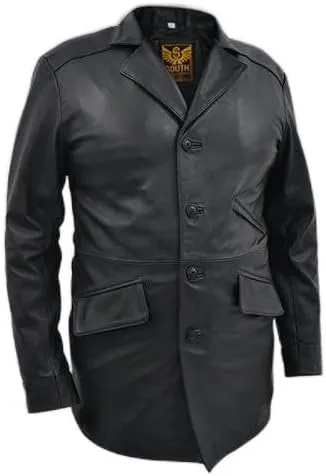 Dean Winchester Car Coat -Distressed Black Real Cowhide Leather Jacket - Men's Iconic Trench Coat - vintage winter coat men