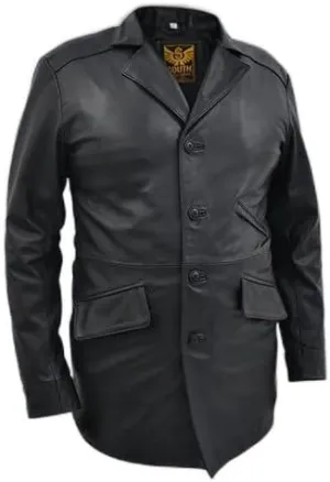 Dean Winchester Car Coat -Distressed Black Real Cowhide Leather Jacket - Men's Iconic Trench Coat - vintage winter coat men