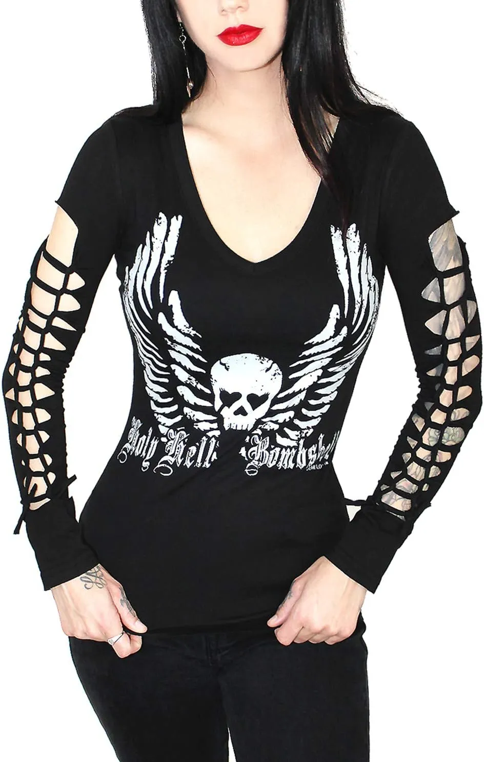 Demi Loon Sexy Gothic Graphic Cute Punk Tee- Graphic Tattoo Motorcycle Biker Tattoo Tee