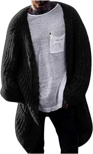 Dgoopd Men Shawl Collar Long Cardigan Sweater Heavyweight Knit Open Front Outerwear Casual Chunky Cable Solid Color Cardigan