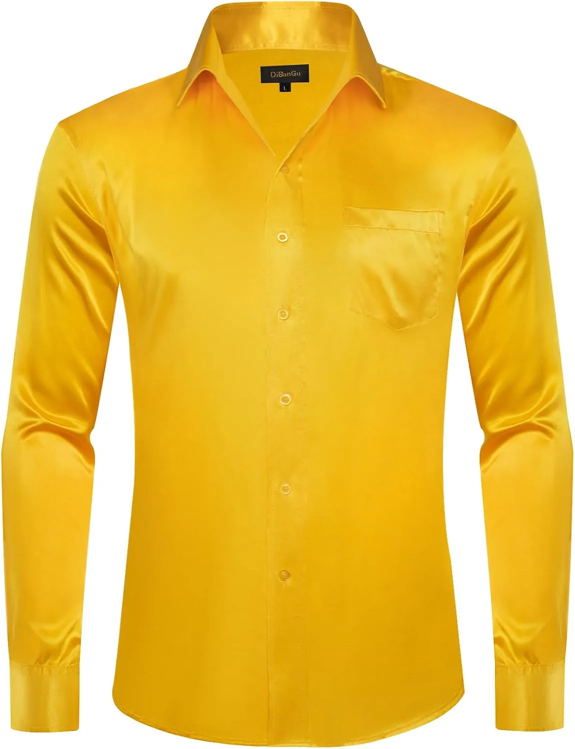 DiBanGu Mens Dress Shirt Long Sleeve Solid Satin Regular Fit Casual Button Down Shirts for Wedding Party Formal