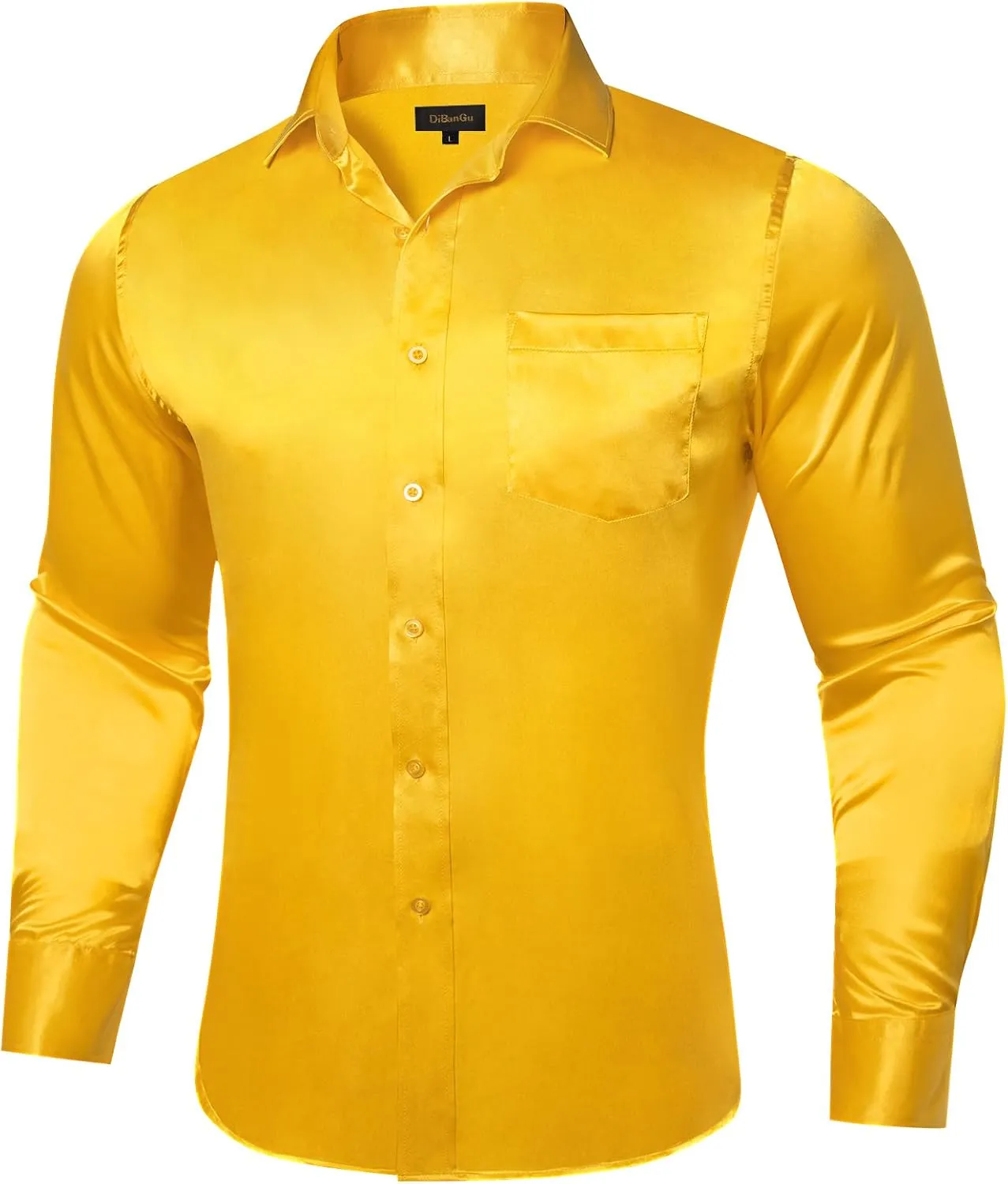 DiBanGu Mens Dress Shirt Long Sleeve Solid Satin Regular Fit Casual Button Down Shirts for Wedding Party Formal