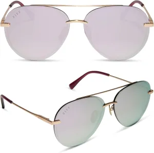 DIFF Lenox Oversized Aviator Sunglasses for Women UV400 Protection, Designer Lightweight Gold Stainless Steel Frames