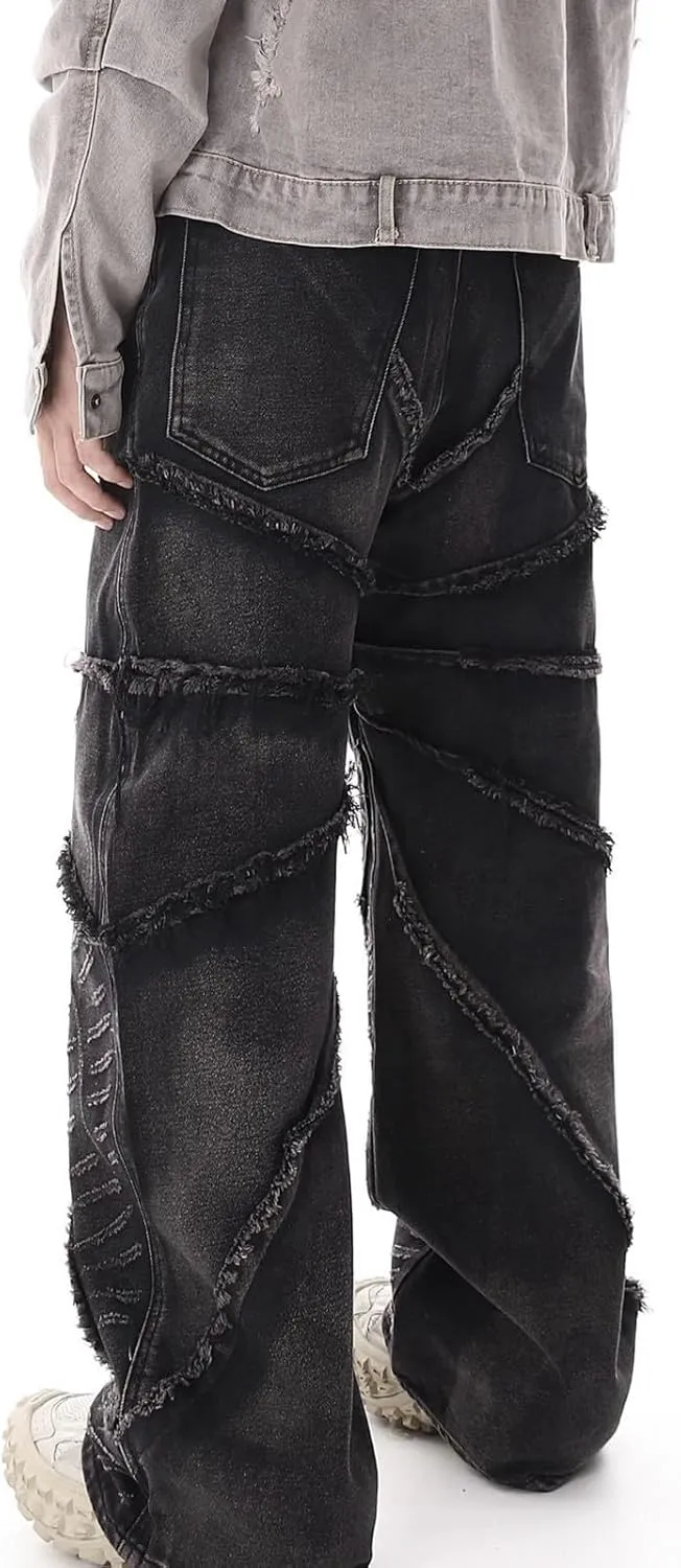 Distressed Jeans Men Baggy Jeans for Mens Hip Hop with Pocket Loose Jeans Wide Leg Denim Pants Jeans Relaxed Fit