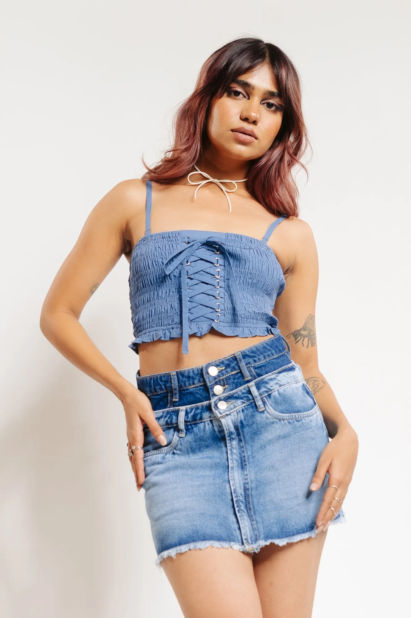 Dual Denim Short Skirt