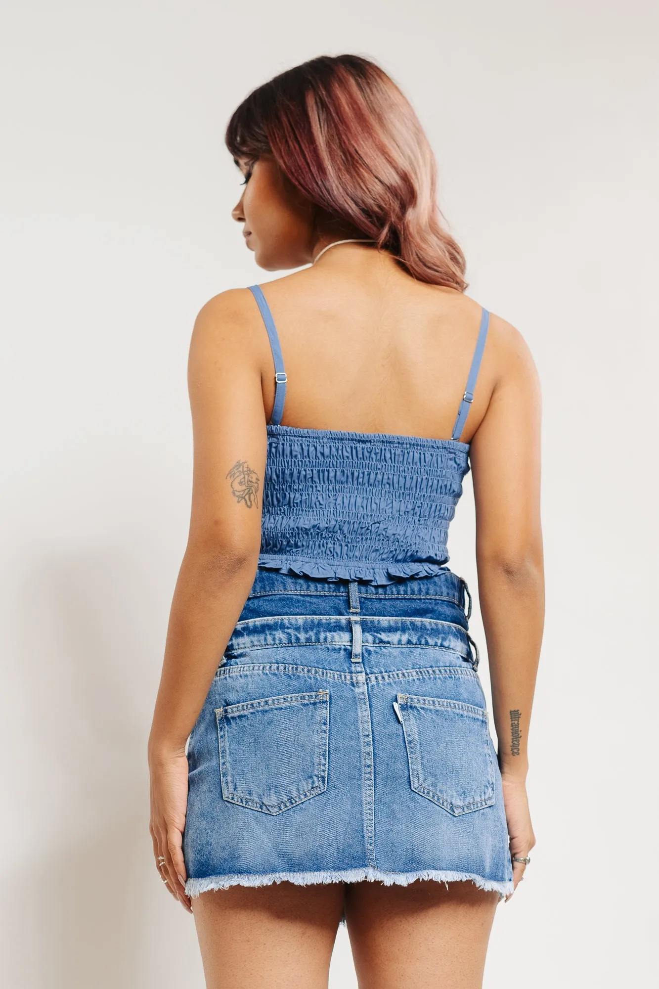 Dual Denim Short Skirt
