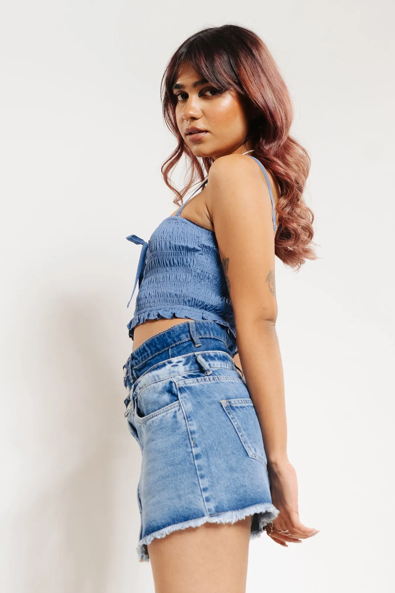Dual Denim Short Skirt