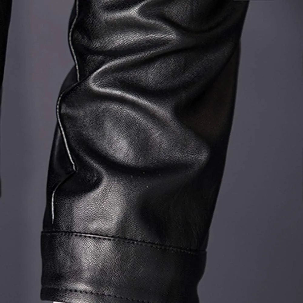 DuDubaby Fashion Men Autumn Winter Warm Casual Leather Zipper Long Sleeve Jacket Coat Top