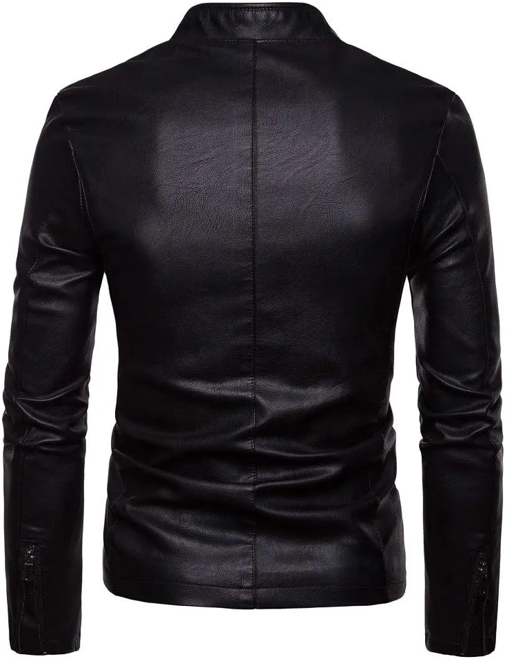 DuDubaby Fashion Men Autumn Winter Warm Casual Leather Zipper Long Sleeve Jacket Coat Top